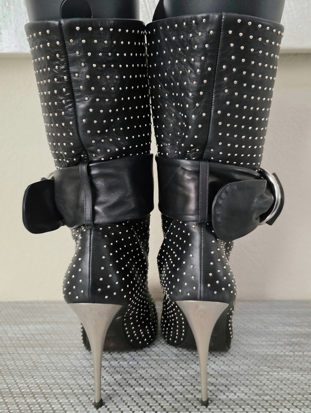 Giuseppe Zanotti Black Leather Silver Studded Buckle Stiletto Boots - EU 39 - Picture 8 of 16